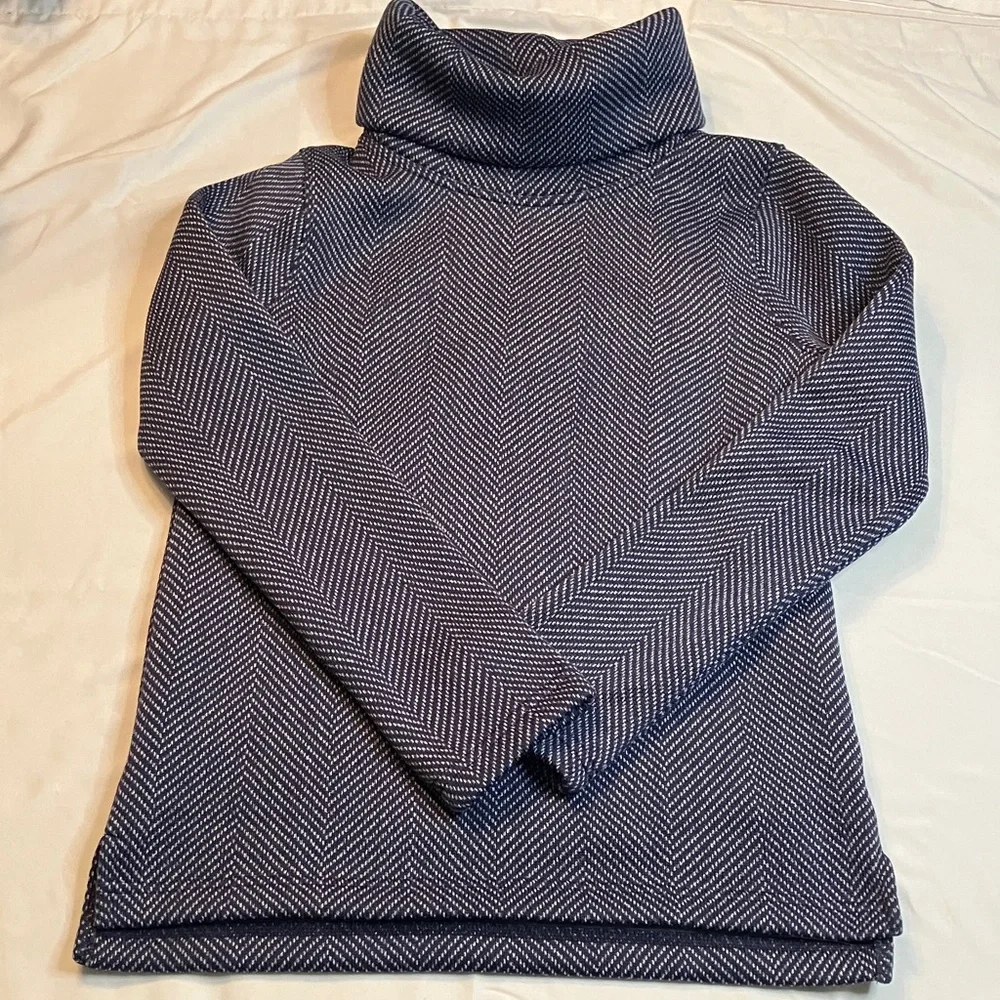 J. Crew Navy Herringbone Turtleneck Fleece Lined Top - Picture 2 of 6